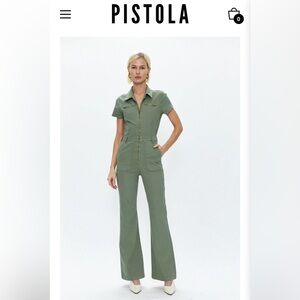 Pistola Martina Short Sleeve Flare Jumpsuit- Olive Green